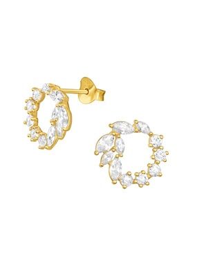Sterling Silver 14K Gold Plated CZ Hoop Earrings – Dainty Sparkle, Elegant, NWT